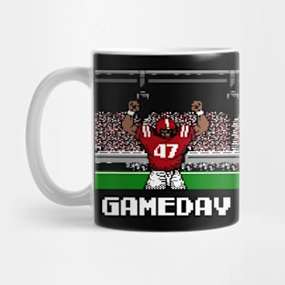 Crimson and Cream Football Gameday Retro 8 Bit Linebacker Mug